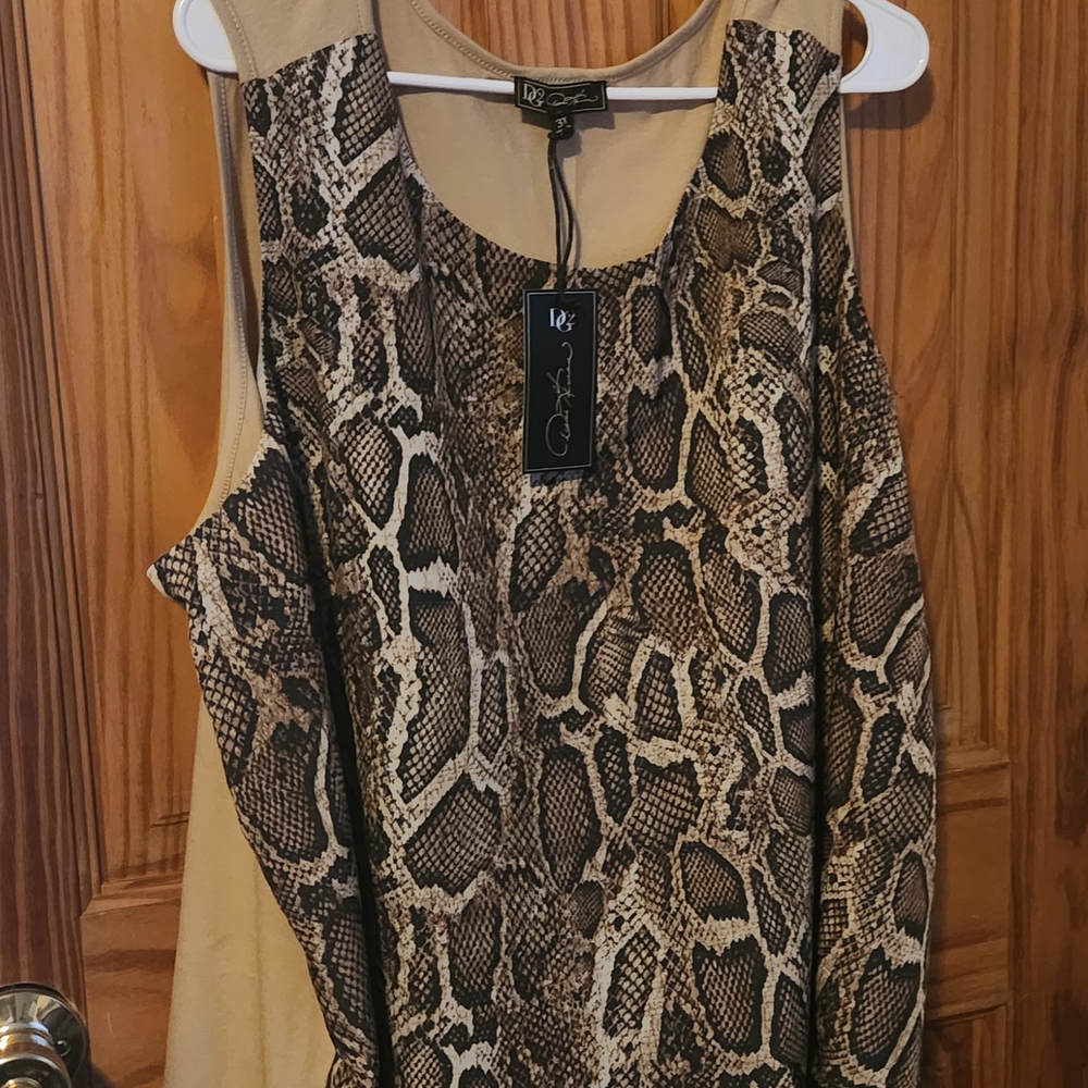 DG2 by Diane Gilman Animal Print Tank Top - Beige and Black